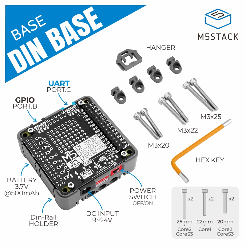 M5Stack - M5Stack officiële Din-basis met 500mAh batterij