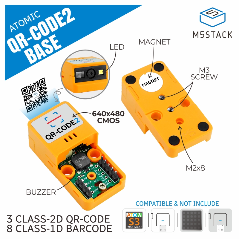 M5Stack - M5Stack officiële ATOMIC barcode-/QR-codescanner 2-basis