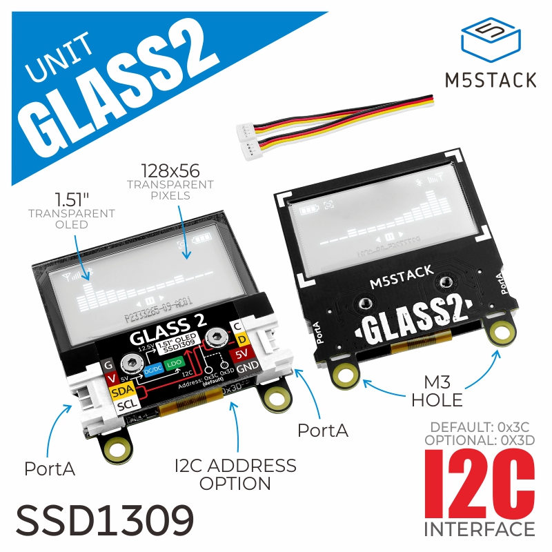 M5Stack Core2 - M5Stack officiële Glass2-eenheid met 1,51 inch