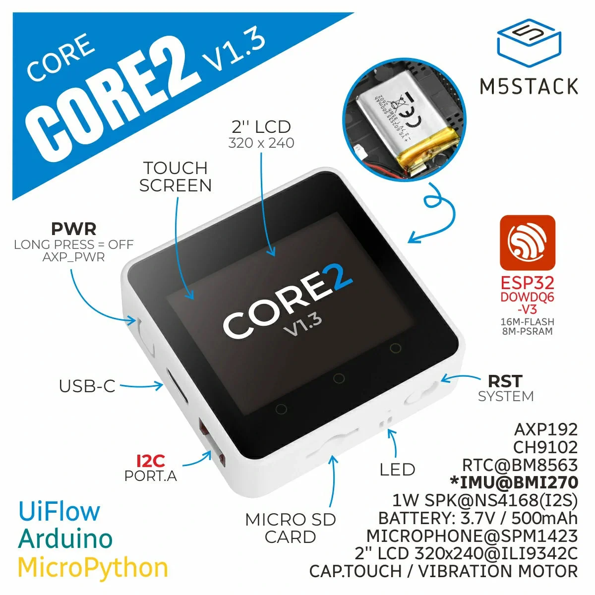 M5Stack Core2 V1.3 ESP32 IoT-o - M5Stack Core2 recensie en prijs